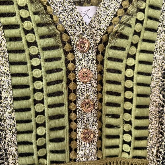 Byron Lars Green Knit Fringe Top with Buttons at Chest Size 4 - Picture 4 of 14